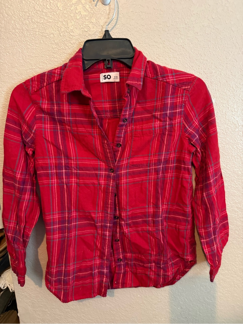 SO Red Plaid Casual Button-Down Shirt for Men